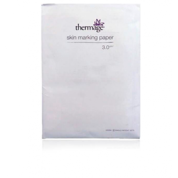 BUY THERMAGE TK-3.00 SKIN MARKING PAPER ONLINE Thermage TK Skin Marking Paper is used to delineate a specific treatment area to avoid overlapped or missed treatments in Thermage CPT treatments. The stencil is made of temporary ink that is meant to be transferred onto the skin so that physicians can conduct the procedure of Thermage CPT treatments precisely and uniformly. Contact us for any inquiry about your aesthetic products The Pack Consists of: 6 pre-defined grid pattern stencil Application: Thermage TK Skin Marking Paper should be placed with the ink side down over on the moistened treatment region. Each skin marking stencil can only be used once and must be discarded at the end of a treatment session together with other used medical supplies. You can also check our THERMAGE RETURN PADS